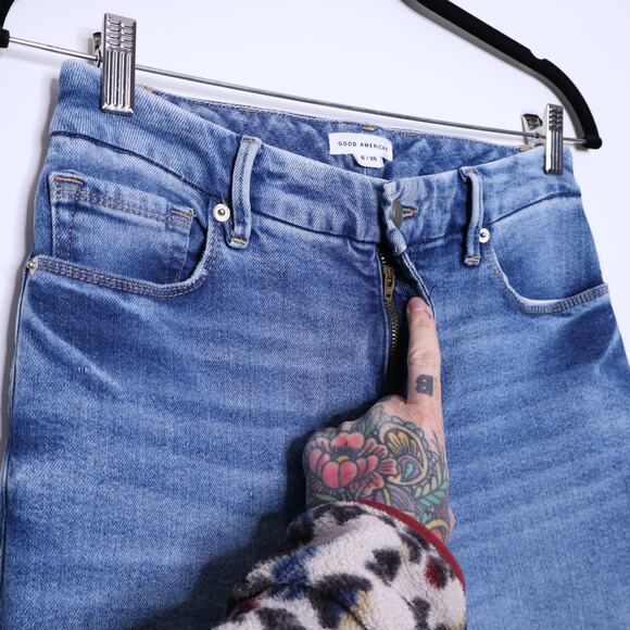 GOOD AMERICAN Good Classic Boot Jean Indigo412 High Rise Distressed Women's 6/28 - Picture 6 of 16